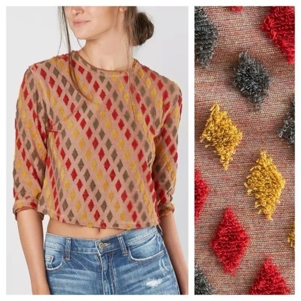 Free People Orange Red Green Magic Carpet Cropped Top Small